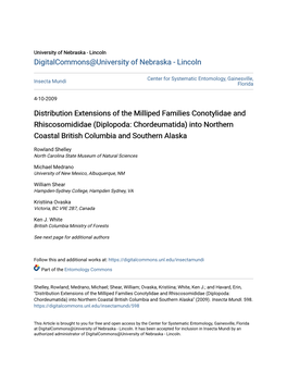 Diplopoda: Chordeumatida) Into Northern Coastal British Columbia and Southern Alaska