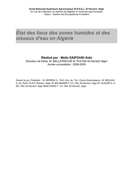 État Des Lieux Des Zones Humides Et Des Oiseaux D'eau En Algérie