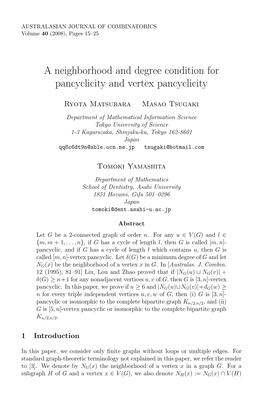 A Neighborhood and Degree Condition for Pancyclicity and Vertex Pancyclicity