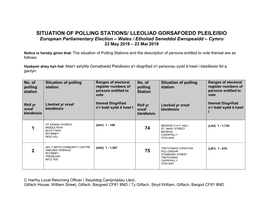 Situation of Polling Stations/ Lleoliad Gorsafoedd Pleileisio