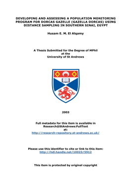 Gazella Dorcas) Using Distance Sampling in Southern Sinai, EGYPT