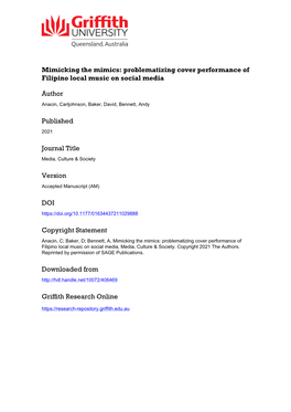 Mimicking the Mimics: Problematizing Cover Performance of Filipino Local Music on Social Media