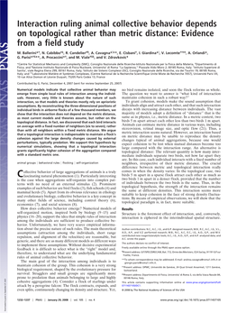 Interaction Ruling Animal Collective Behavior Depends on Topological Rather Than Metric Distance: Evidence from a Field Study