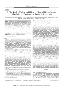 A Pilot Study of Safety and Efficacy of Cranial Electrotherapy Stimulation in Treatment of Bipolar II Depression