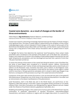 Coastal Zone Dynamics - As a Result of Changes at the Border of Three Environments