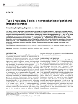 Type 1 Regulatory T Cells: a New Mechanism of Peripheral Immune Tolerance