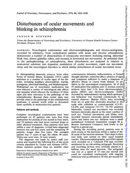 Disturbances of Ocular Movements and Blinking in Schizophrenia
