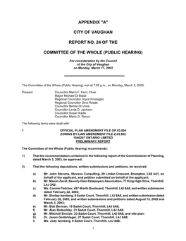 "A" City of Vaughan Report No. 24 of the Committee of the Whole