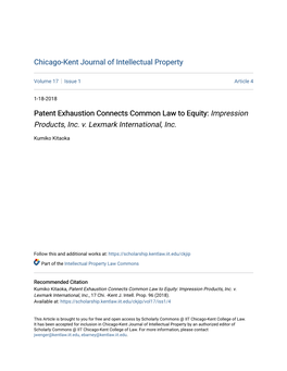 Patent Exhaustion Connects Common Law to Equity: Impression Products, Inc