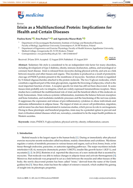 Irisin As a Multifunctional Protein: Implications for Health and Certain Diseases