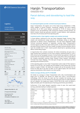 Hanjin Transportation (002320 KS) Parcel Delivery and Stevedoring to Lead the Way