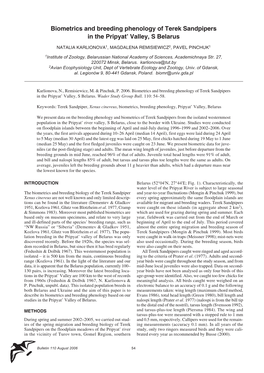 Biometrics and Breeding Phenology of Terek Sandpipers in the Pripyat’ Valley, S Belarus