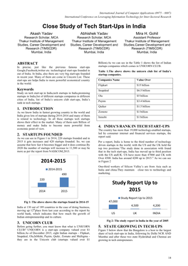 Close Study of Tech Start-Ups in India Akash Yadav Abhishek Yadav Mira H