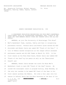 MISSISSIPPI LEGISLATURE REGULAR SESSION 2019 By