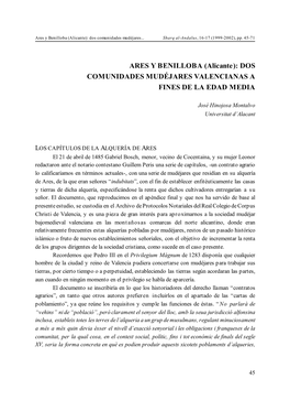 Pdf Ares Y Benilloba. Dos Comunidades Mudéjares