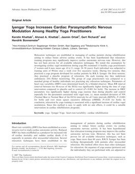 Iyengar Yoga Increases Cardiac Parasympathetic Nervous Modulation Among Healthy Yoga Practitioners