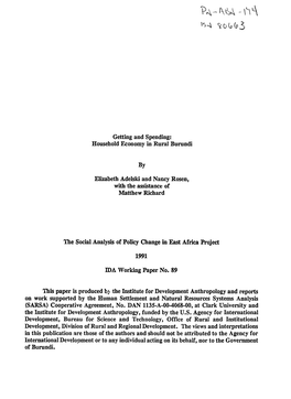 Getting and Spending: Household Economy in Rural Burundi By