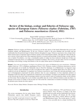 Review of the Biology, Ecology and Fisheries of Palinurus Spp. Species