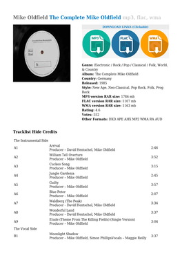 The Complete Mike Oldfield Mp3, Flac, Wma