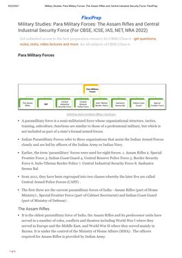 Military Studies: Para Military Forces: the Assam Rifles and Central Industrial Security Force- Flexiprep