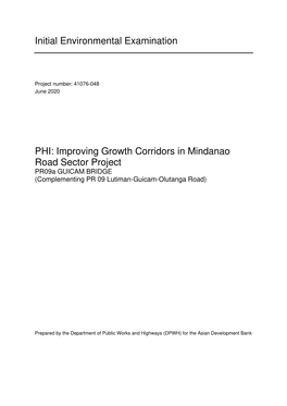 Improving Growth Corridors in Mindanao Road Sector Project Pr09a GUICAM BRIDGE (Complementing PR 09 Lutiman-Guicam-Olutanga Road)