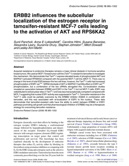 ERBB2 Influences the Subcellular Localization of the Estrogen