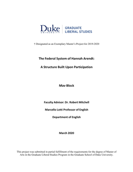 The Federal System of Hannah Arendt: a Structure Built Upon Participation Mav Block