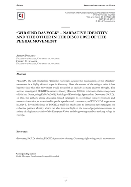 Wir Sind Das Volk” – Narrative Identity and the Other in the Discourse of the Pegida Movement