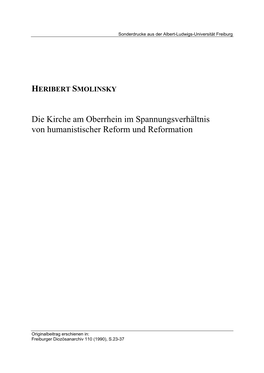 Die Kirche Am Oberrhein Im Spannungsverhältnis Von Humanistischer Reform Und Reformation