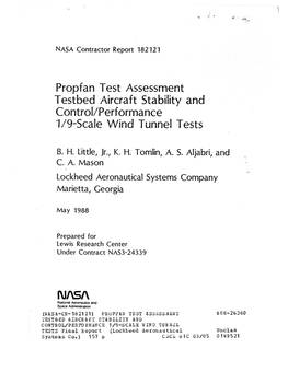 Propfan Test Assessment Testbed Aircraft Stability and Controvperformance 1/9-Scale Wind Tunnel Tests