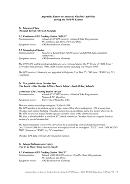 Argentine Report on Antarctic Geodetic Activities During the 1998/99 Season