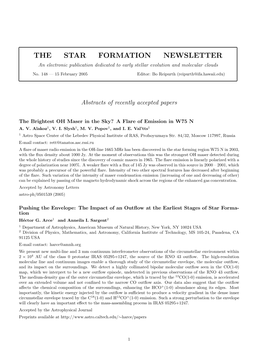 THE STAR FORMATION NEWSLETTER an Electronic Publication Dedicated to Early Stellar Evolution and Molecular Clouds