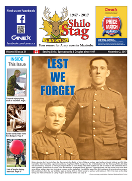 INSIDE This Issue LEST WE FORGET Corporal Enjoys Giving Back As Volunteer