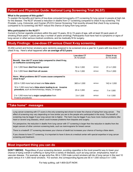 Patient and Physician Guide: National Lung Screening Trial (NLST)