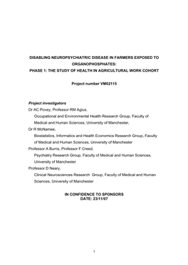 Disabling Neuropsychiatric Disease in Farmers Exposed to Organophosphates Phase 1