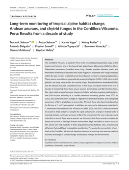Term Monitoring of Tropical Alpine Habitat Change, Andean Anurans, and Chytrid Fungus in the Cordillera Vilcanota, Peru: Results from a Decade of Study