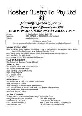 Serving the Jewish Community Since 1968 Guide for Pesach & Pesach