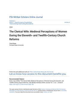 The Clerical Wife: Medieval Perceptions of Women During the Eleventh‐ and Twelfth‐Century Church Reforms