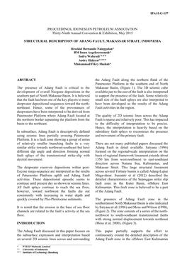 Structural Description of Adang Fault, Makasar Strait, Indonesia