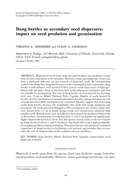 Dung Beetles As Secondary Seed Dispersers: Impact on Seed Predation and Germination