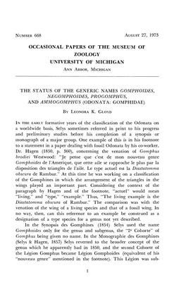 Occasional Papers of the Museum of Zoology University of Michigan Annarbor, Michigan