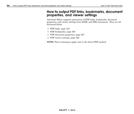 PDF Bookmarks, Page 560 PDF Document Properties, Page 567 PDF Viewer Settings, Page 568
