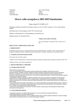 Orava Valla Arengukava 2003-2015 Kinnitamine