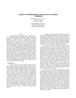 Analysis of Multithreaded Architectures for Parallel Computing