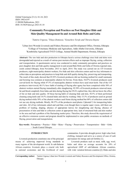 Community Perception and Practices on Post Slaughter Hide and Skin Quality Management in and Around Bale Robe and Goba