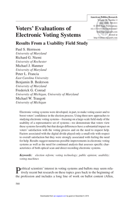 Voters' Evaluations of Electronic Voting Systems