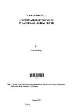 Policy Paper No. 1 Labour Market Developments in Eastern and Central Europe