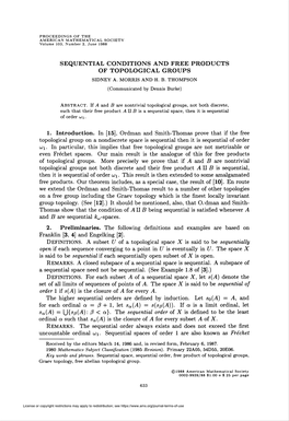 Sequential Conditions and Free Products of Topological Groups Sidney A