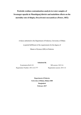 Pesticide Residues Contamination Analysis in Water Samples Of