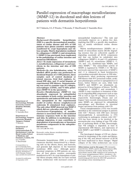 Parallel Expression of Macrophage Metalloelastase (MMP-12) in Duodenal and Skin Lesions of Gut: First Published As 10.1136/Gut.48.4.496 on 1 April 2001